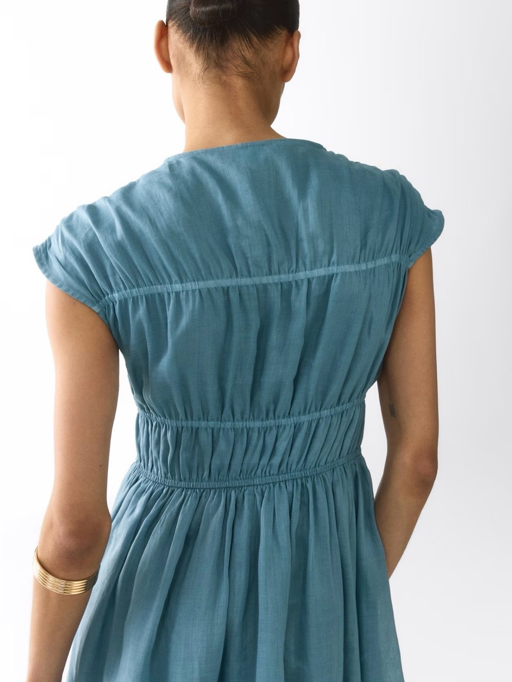 H&M Premium Selection Drawstring-Detail Ramie Dress (Dusty Turquoise) Small - Picture 4 of 7